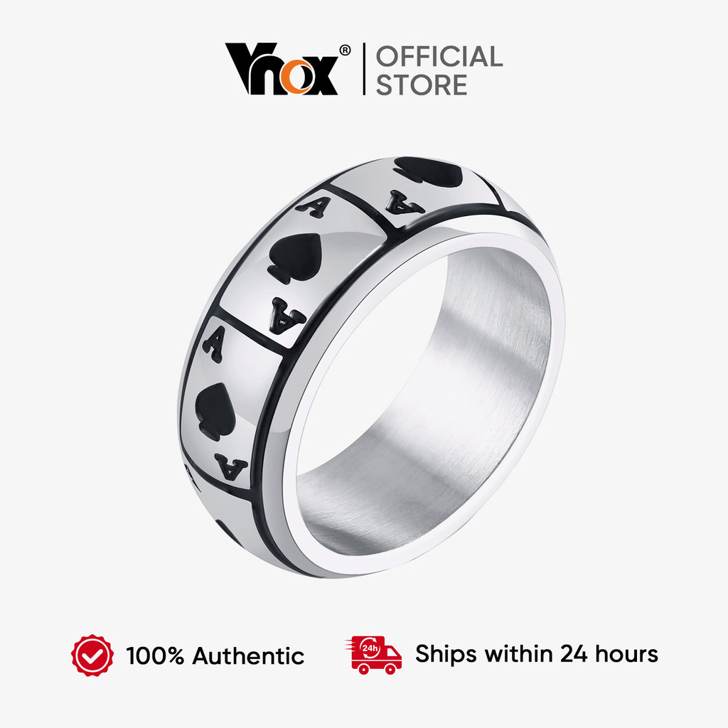 Vnox Silver Spade Um Anel Banda De Personalidade Moderna Ace of Spades Design Hip-Hop Punk Party Jewelry