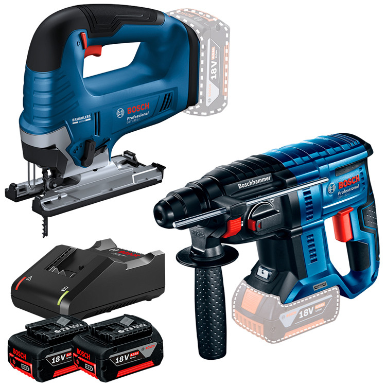 Kit Serra Tico-Tico GST 185-LI + Martelete Rotativo Rompedor SDS GBH 180-LI + 2 Bateria 4Ah + Carregador Rápido Bosch