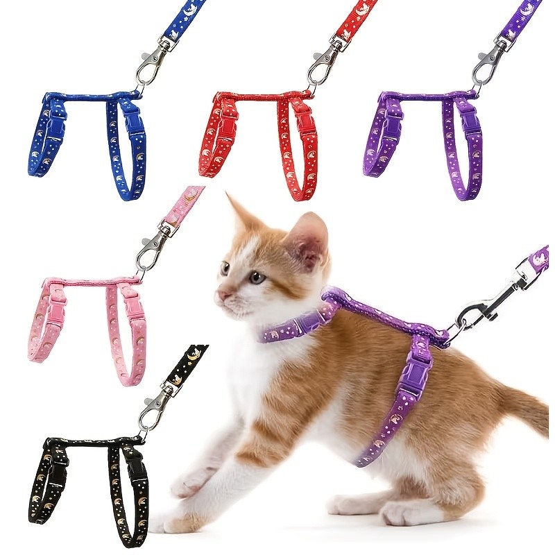 1 Conjunto De Coleira Para Gatos , Lua Dourada De Nylon Macio Anti-Fuga , Ajustável , Adequado Gatinhos E Cães Pequenos