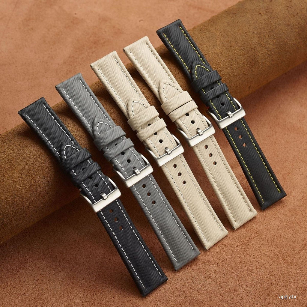 [Alça] Pulseira de relógio de couro genuíno Oxford pano remendo buraco imitação pulseira de Nylon adequada para 20 22mm