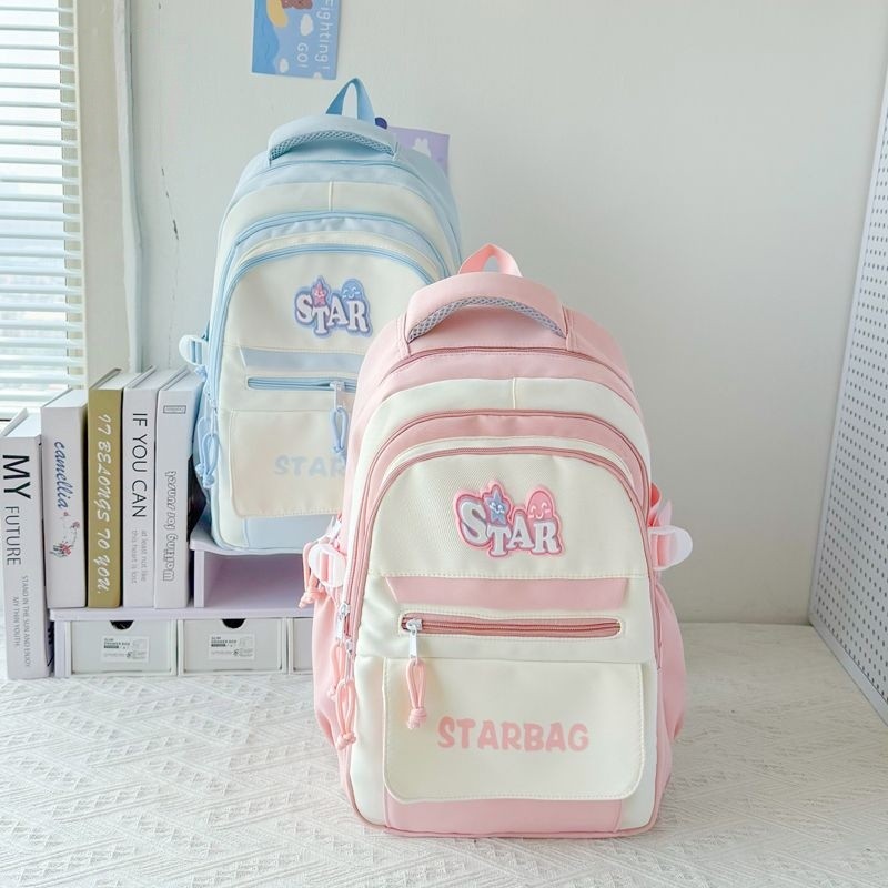 Mochila De Nylon Com Bloco De Cor Branca Lavanda , Grande Capacidade , Adequada Para Laptop De 15 Polegadas , Bolsa Esco