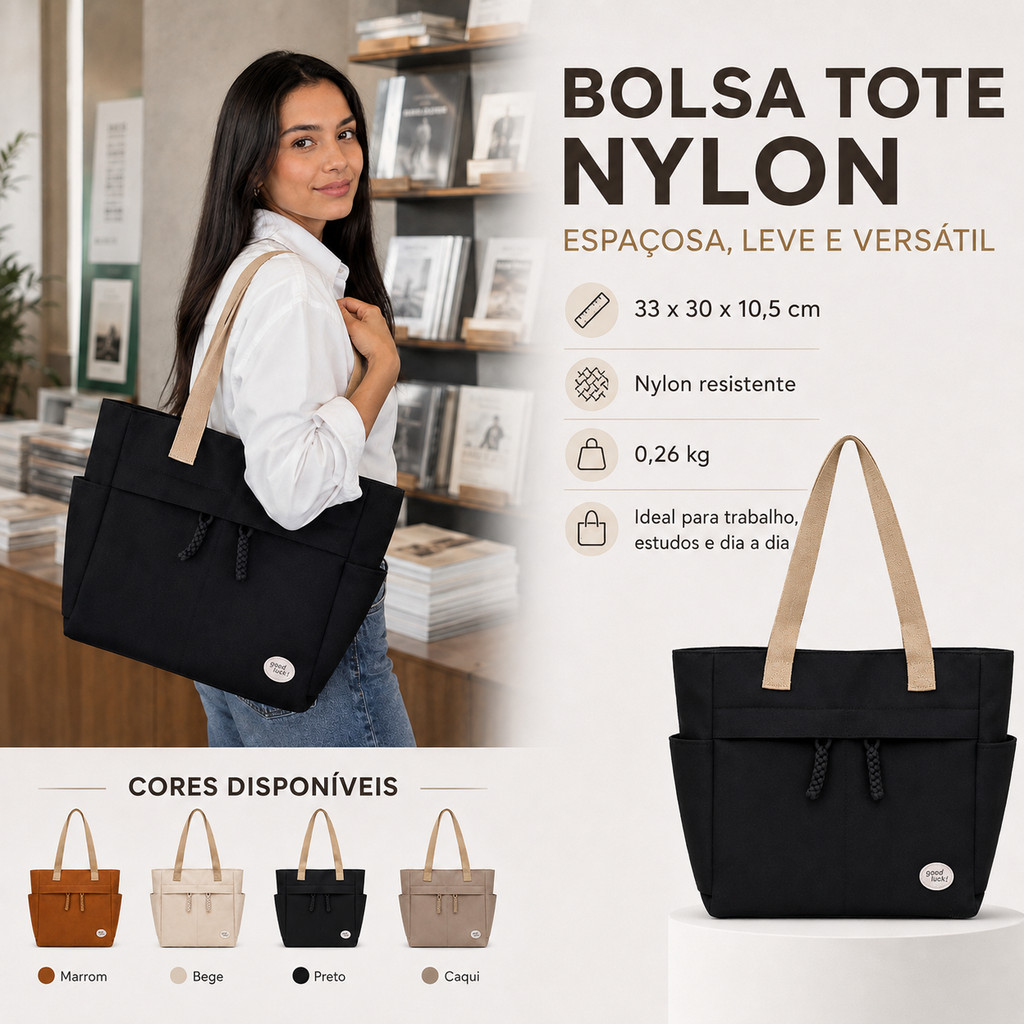 Bolsa de nylon leve e de grande capacidade, adequada para mulheres, ideal para universidade, trabalho, compras e uso diá