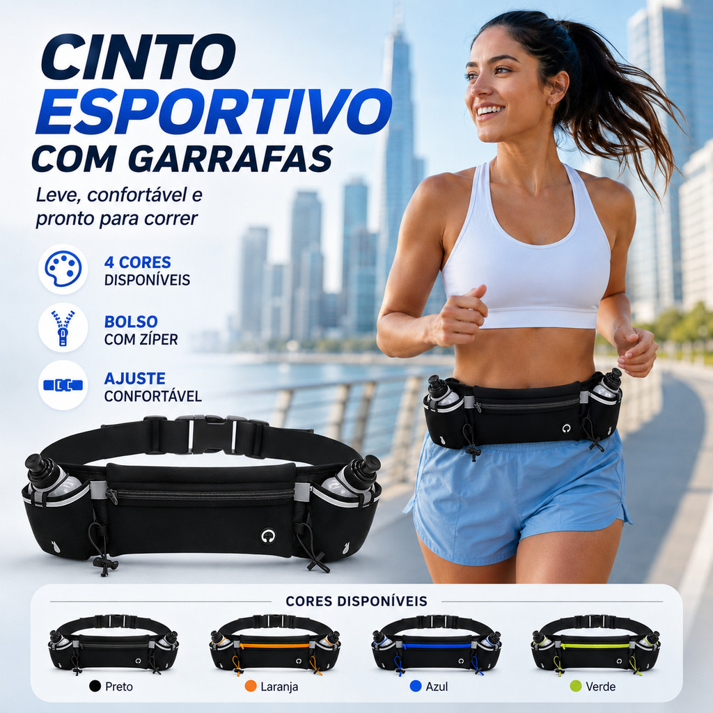 Cinto esportivo multifuncional, equipado com suporte para garrafa de água em nylon, adequado tanto para homens quanto pa