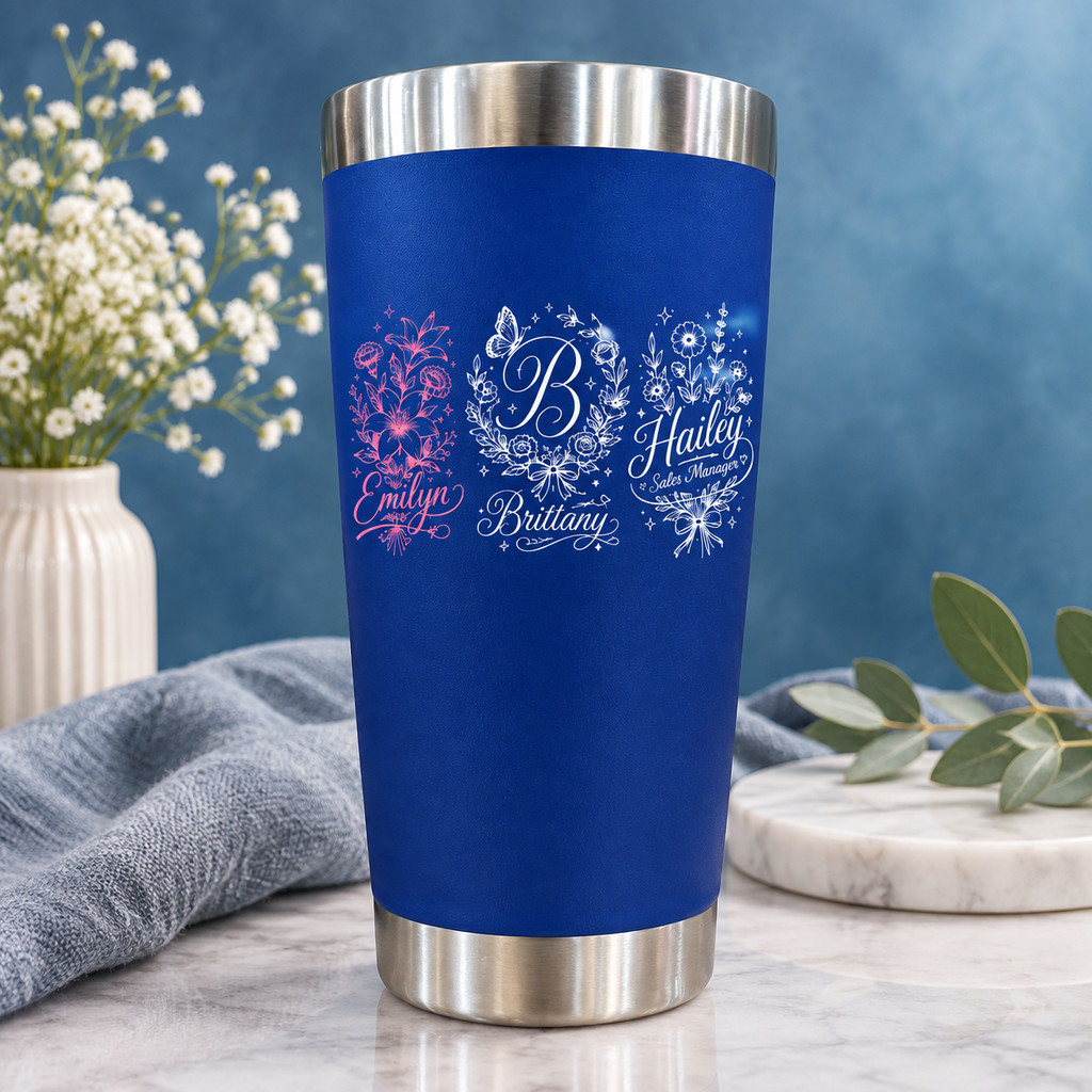 Personalized Floral Monogram B Tumbler with Ashlyn, Brittany & Hailey Names