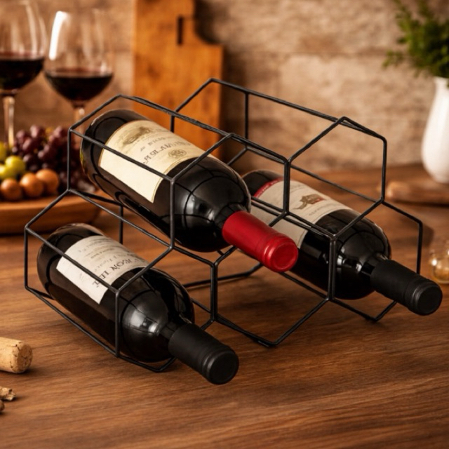 Adega suporte Vinho comeia porta garrafa de metal Decorativo