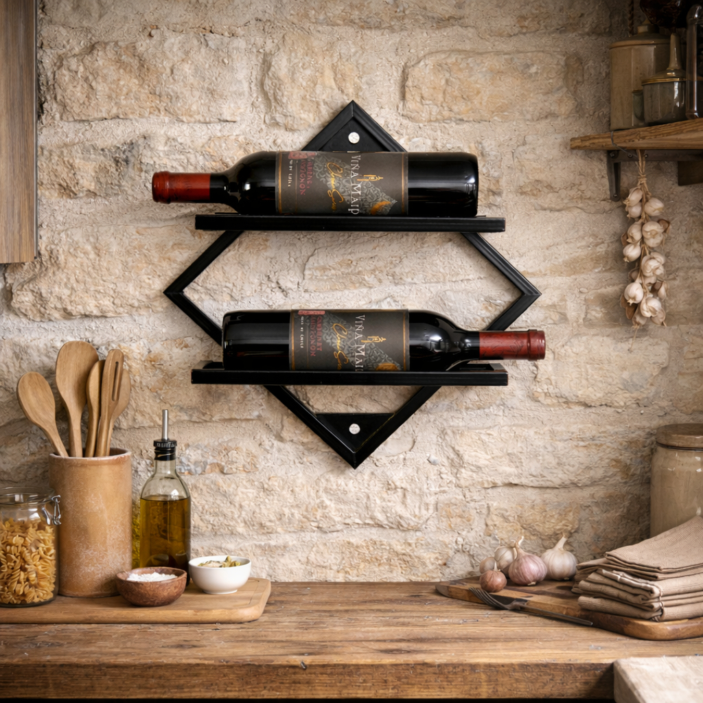 Suporte De Vinho Mini Adega Luxo Parede Porta 2 Garrafas Suspenso Sala Cozinha Decoração Estilo Industrial Moderna Metal