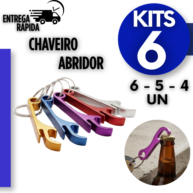 Mini Abridor de Garrafas com Chaveiro Metal Resistente Multiuso