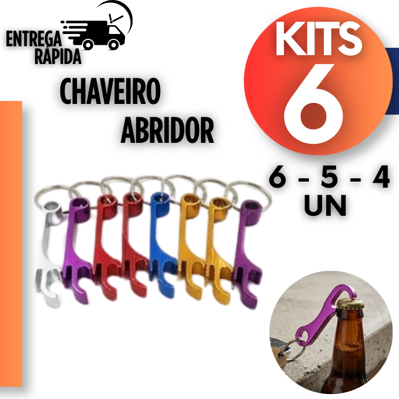 Mini Abridor de Garrafas com Chaveiro Metal Resistente Multiuso