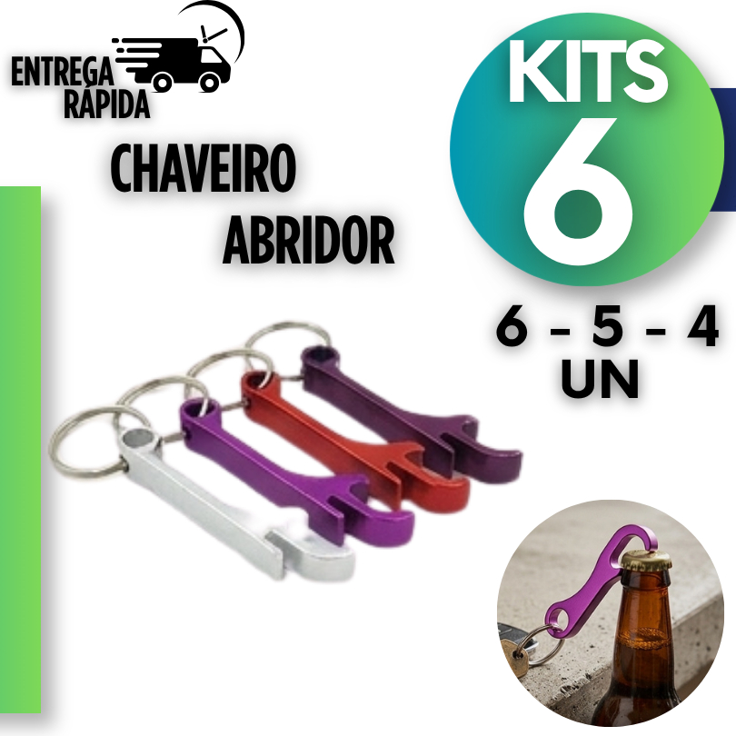 Mini Abridor de Garrafas com Chaveiro Metal Resistente Multiuso