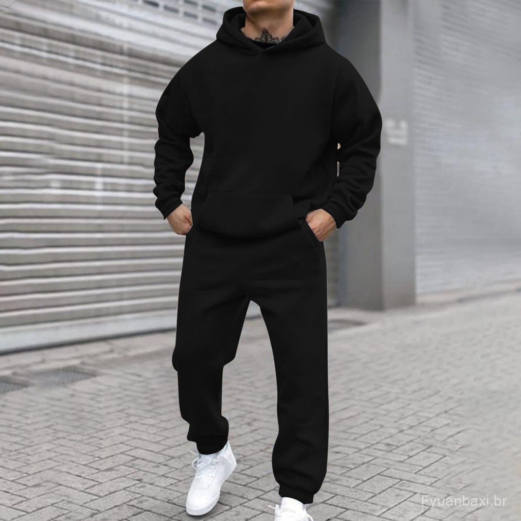 Europeu americano Cross-Border outono inverno novo estilo forro de lã moda masculina moletom terno Casual solto longo @-