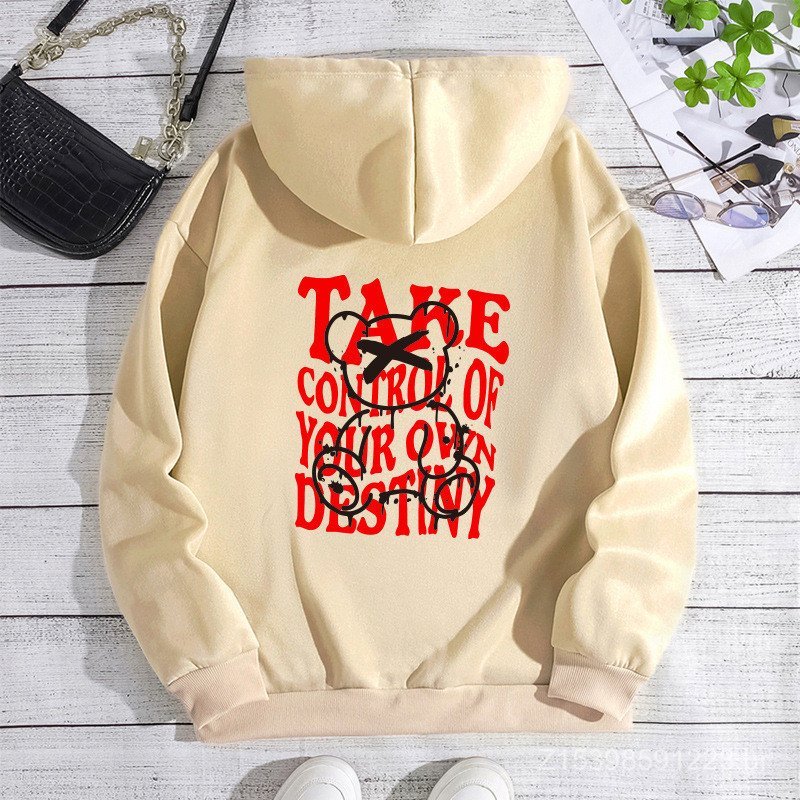 Outono inverno moletom Cross-Border europeu americano novo estilo carta moda impressa com capuz gola traseira moletom de