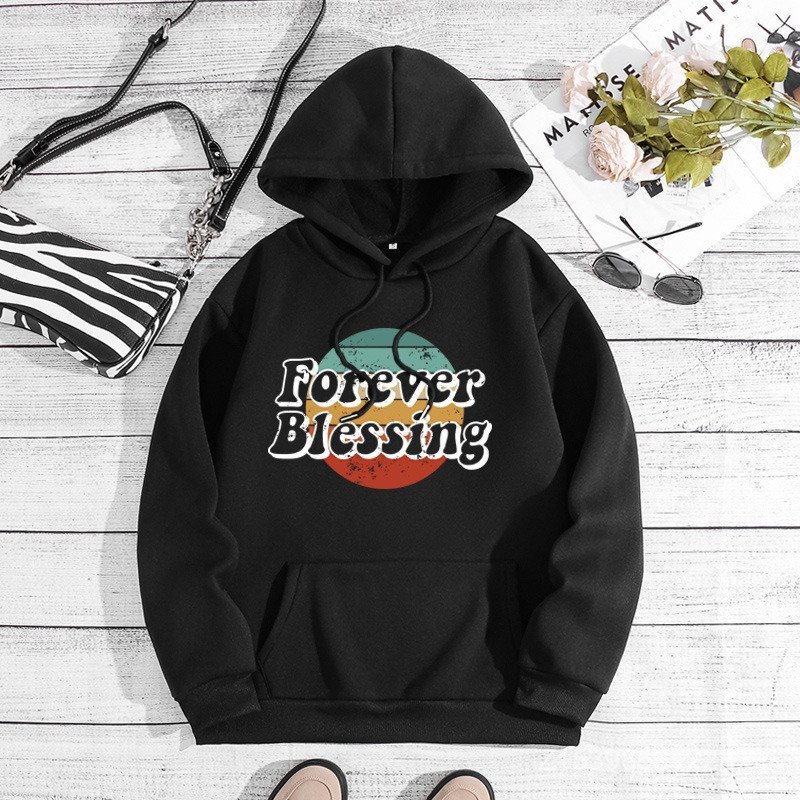 Outono inverno moletom Cross-Border europeu americano novo estilo para sempre abençoado impresso com capuz gola traseira