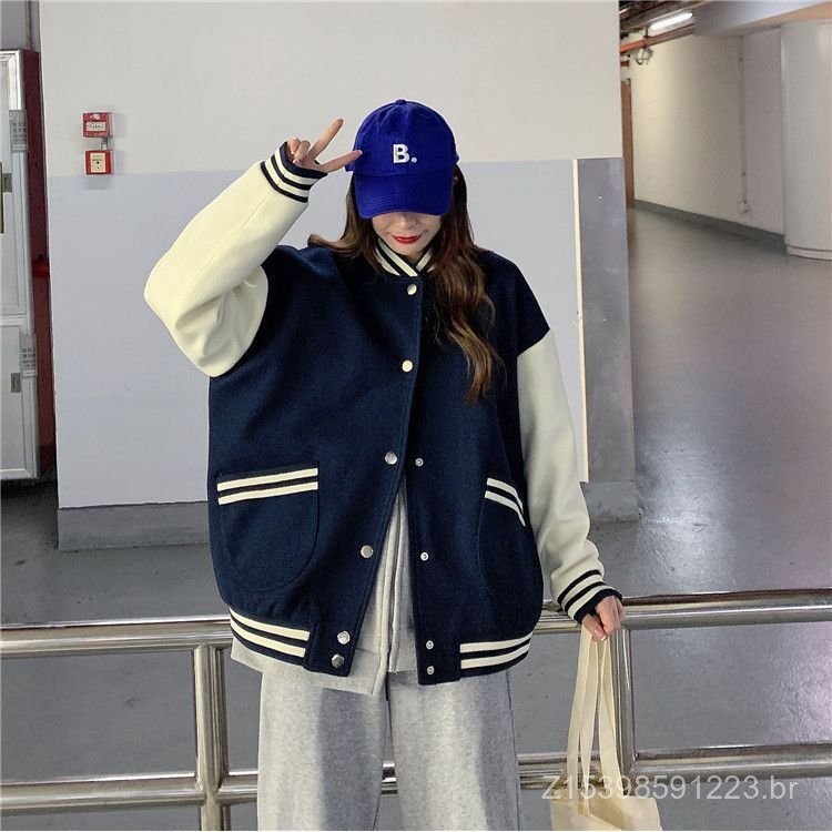 Forro de lã engrossado uniforme de beisebol americano feminino 2026 outono inverno Cross-Border nova jaqueta estilo Prep