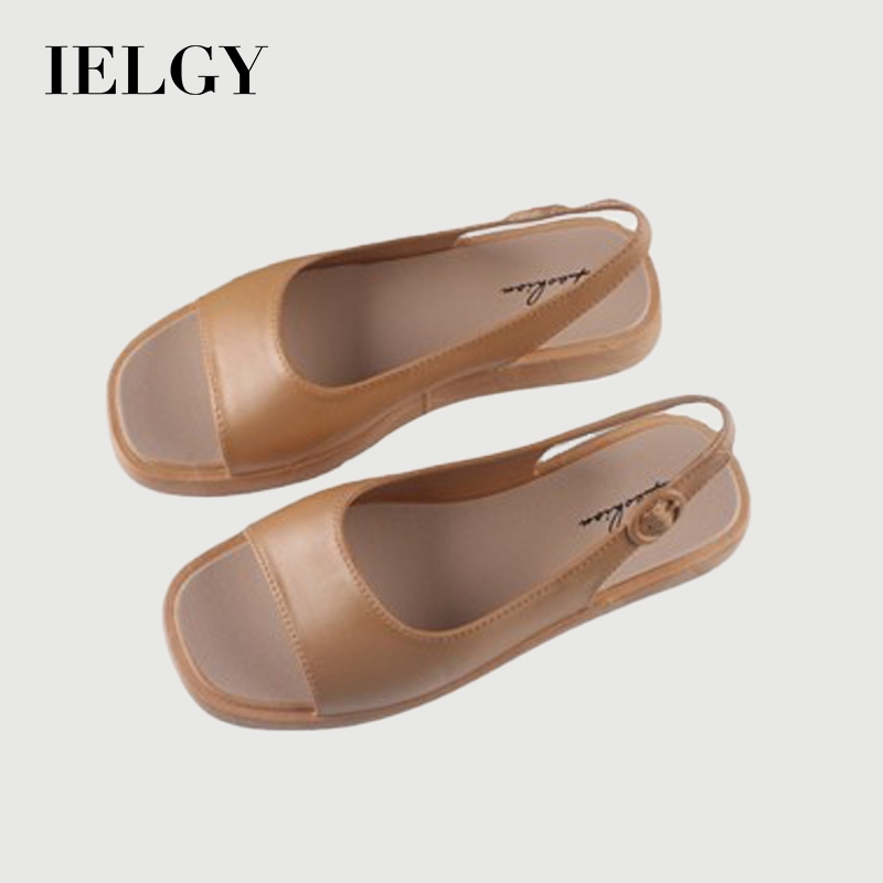 IELGY Sandálias Dedo Quadrado Feminino Verão Nova Moda Cor Sólida Aberto Casual Sola Plana
