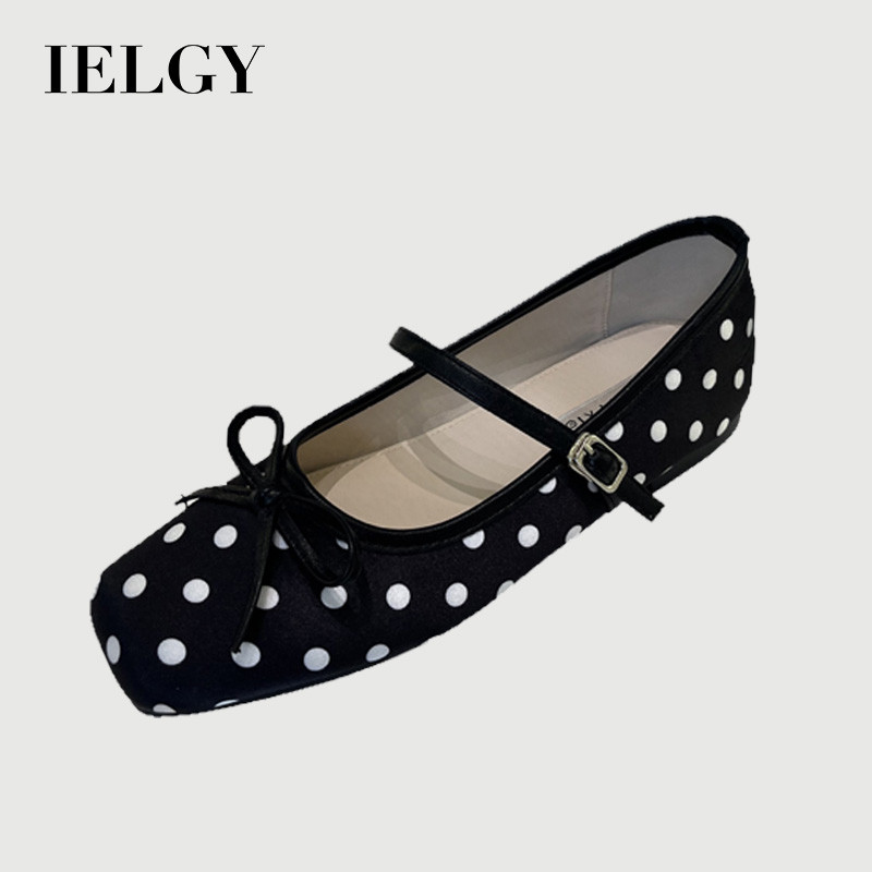 IELGY Francês Novo Retro Polka Dot Square Toe Mary Jane Flats Verão Feminino