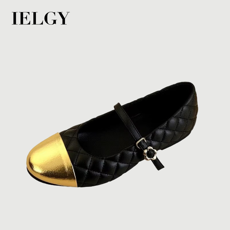 IELGY 2026 Color-Block Flat Square-Toe Sapatos Femininos Estilo Francês Elegantes Mary Jane Prateados
