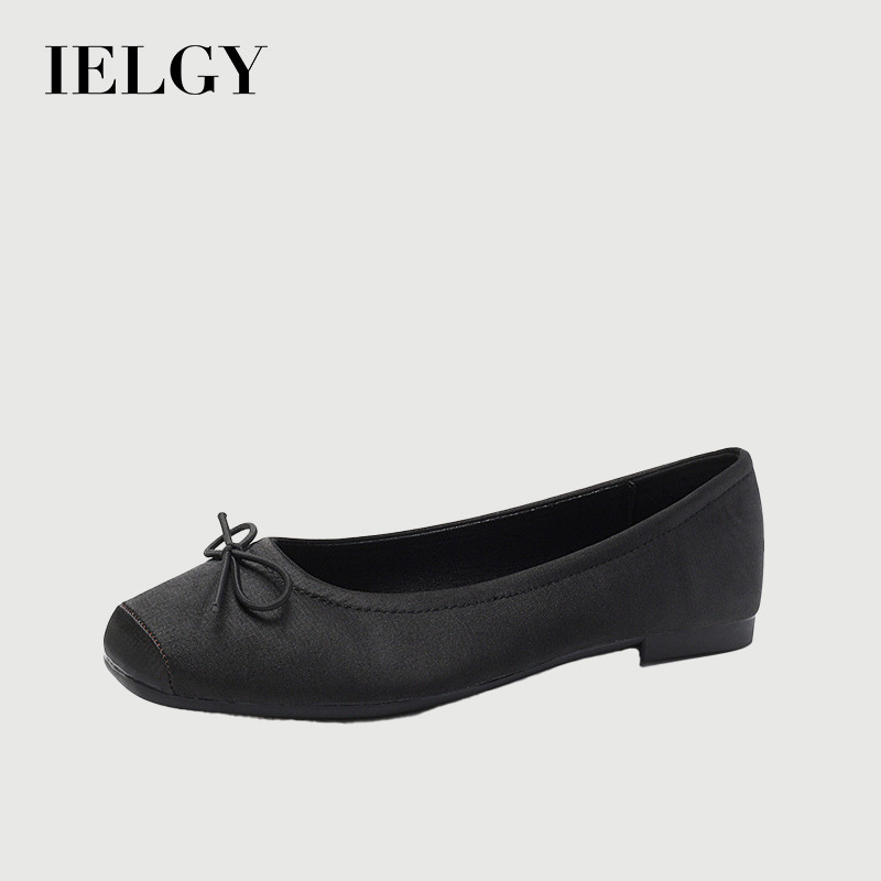 IELGY Vintage Bow Square Toe Bailarina Sapatos Femininos 2026 Nova Sola Plana