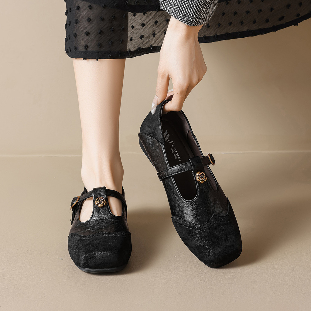 Camélia Square Toe Mary Jane Sapatos femininos com aumento interno e sola macia