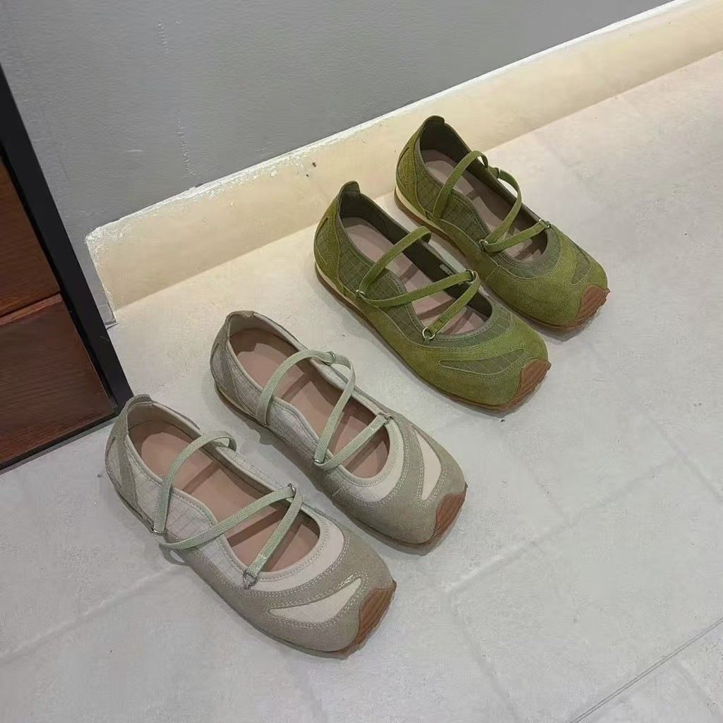 Dingniu Goods ~ Amoy ~ Square Toe Retro Ballet Mary Jane Sapatos femininos com alça cruzada respirável boca rasa Forrest