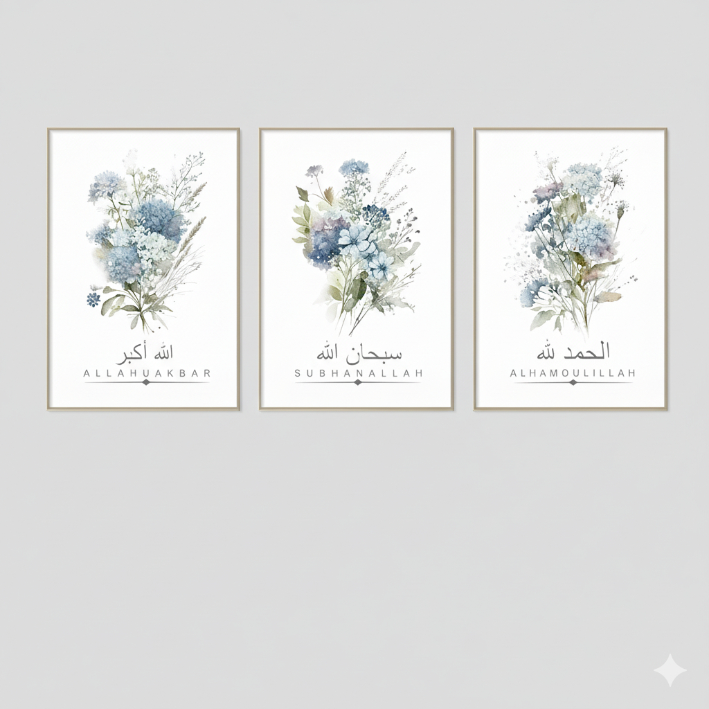 Quadro decorativo Poster Aquarela Boêmio Flor Azul, Planta 40x60
