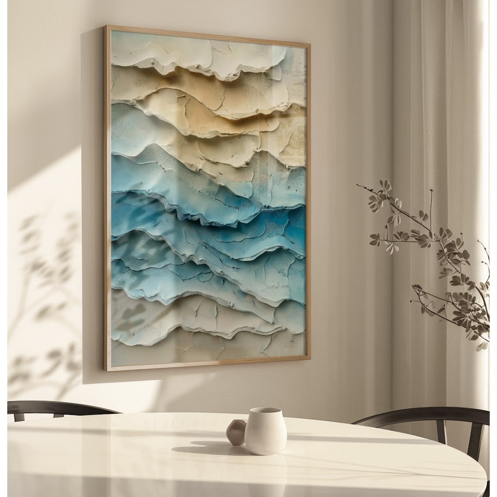 Quadro Abstrato Para Sala Grande Quadro Com Moldura Quadro Decorativo Escritório Ondas Do Mar Gesso