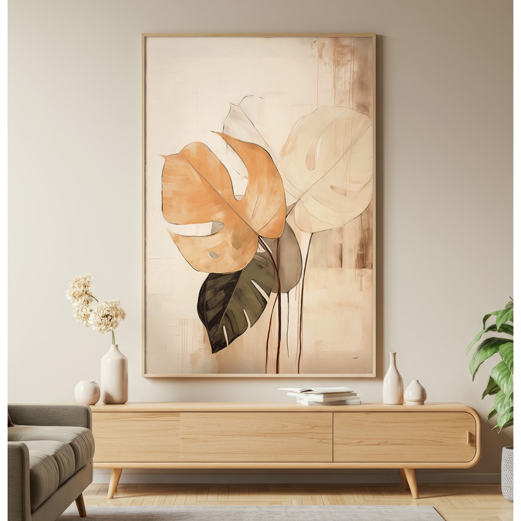 Quadro Abstrato Sala Quarto Escritório Decorativo Com Moldura Filete Pintura Floral Costela De Adão