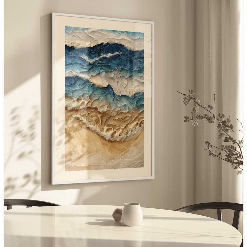 Quadro Decorativo Com VIDRO E Moldura Filete Grande Sala Quarto Abstrato Arte Estilo 3D Mar Agitado