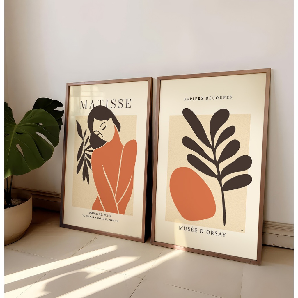 Quadro Decorativo GRANDE Com Moldura Filete Sala Quarto Duo Coleção Matisse Mulher Folhas E Formas