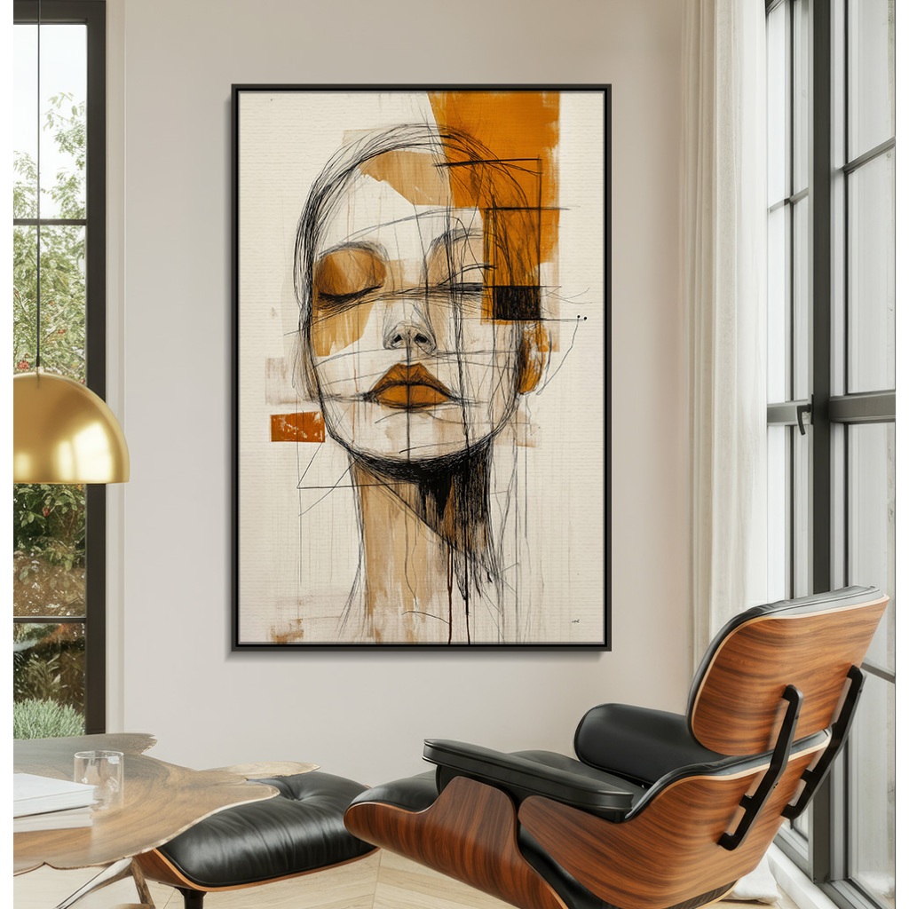 Quadro Feminino Abstrato Quadro Decorativo Sala Com Moldura Quadro Quarto Feminino Rascunho Rosto