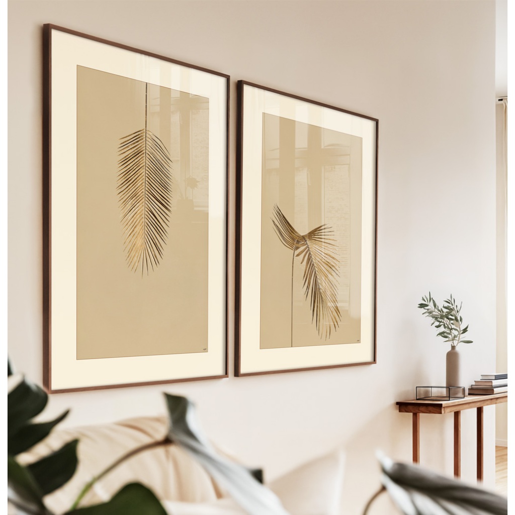 Quadro Folhagem Com Moldura Kit Quadros Decorativos Sala Quarto Quadro Minimalista Dourado E Bege