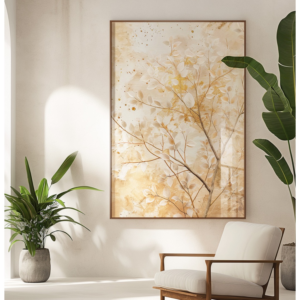Quadro Arvore Da Vida Abstrato Quadro Decorativo Sala Com Moldura Grande Árvore Pingos Dourados