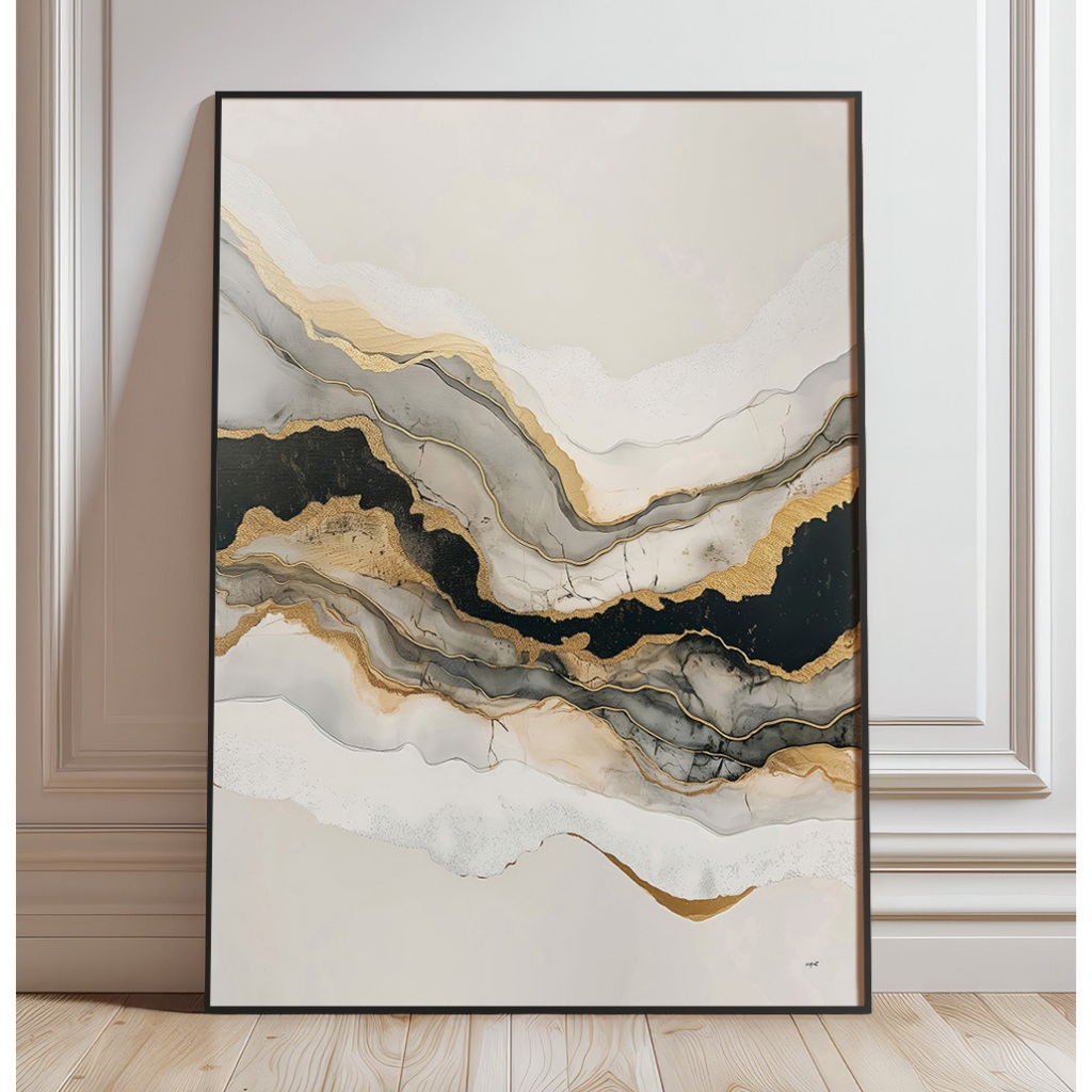 Quadro Moderno Abstrato Grande Quadro Decorativo Sala Escritório Com Moldura Camadas Ouro Derretido