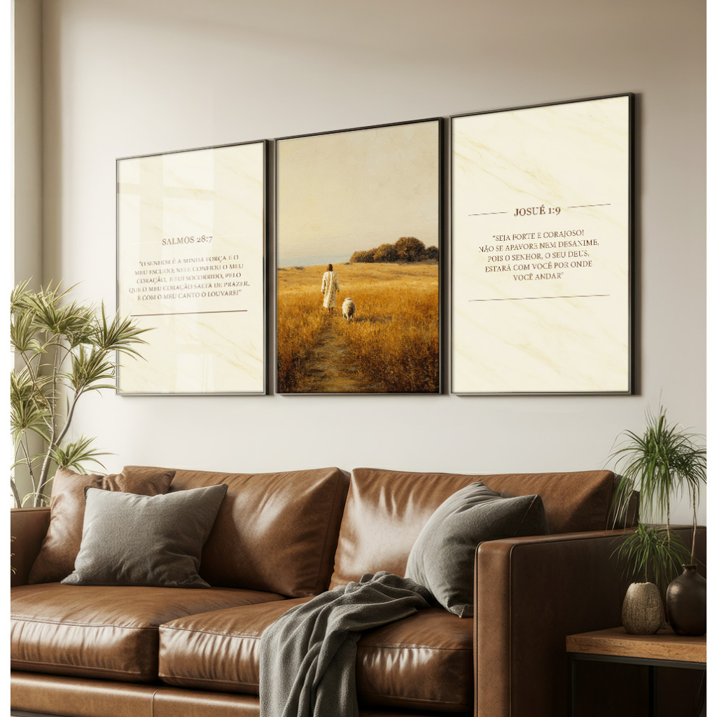 Quadros Decorativos Com Moldura Filete Sala Quarto Trio Religioso Pastor Ovelha Versículo Da Bíblia