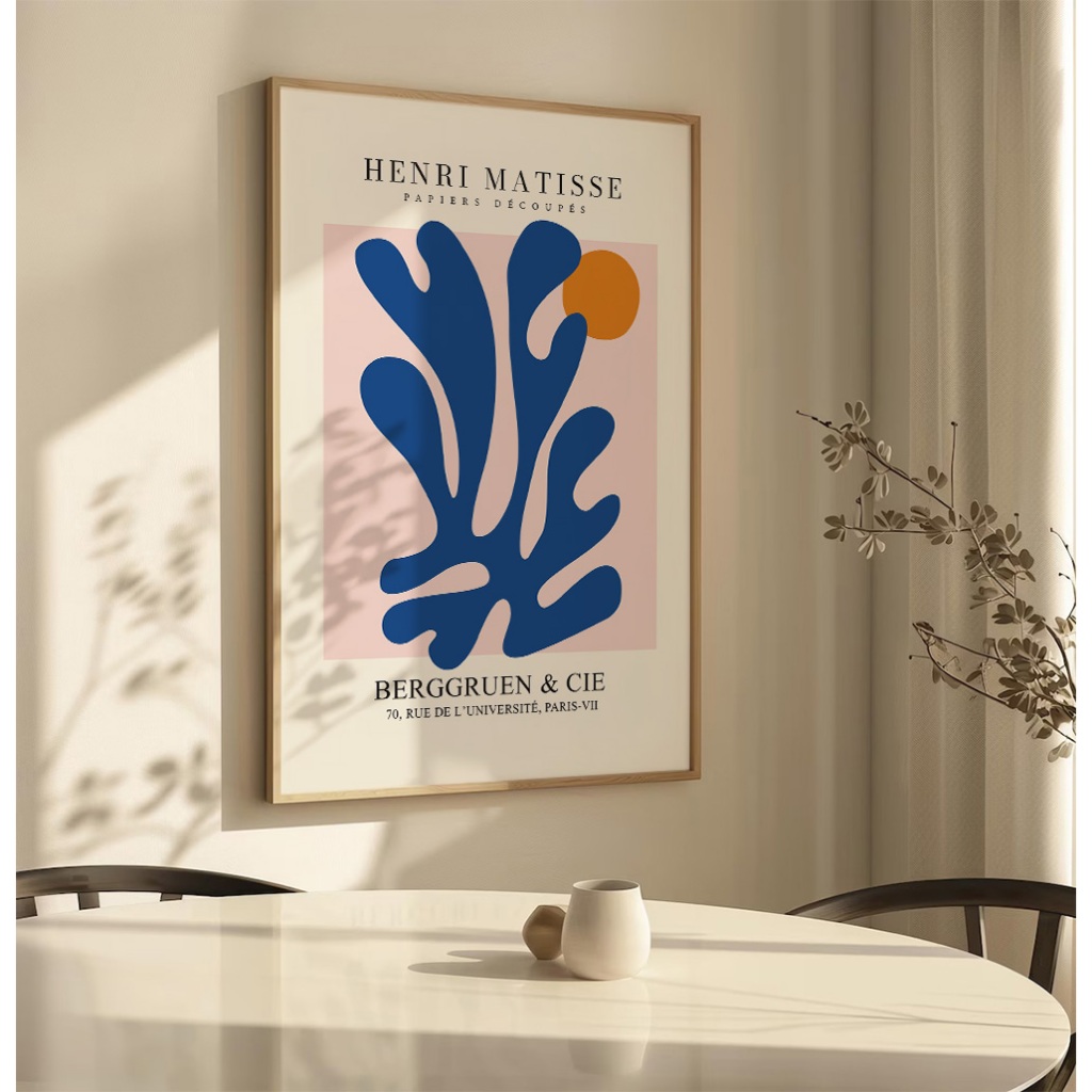 Quadro Decorativo Com Moldura Filete Sala Quarto Escritório Coleção Henri Matisse Blue Form With Sun