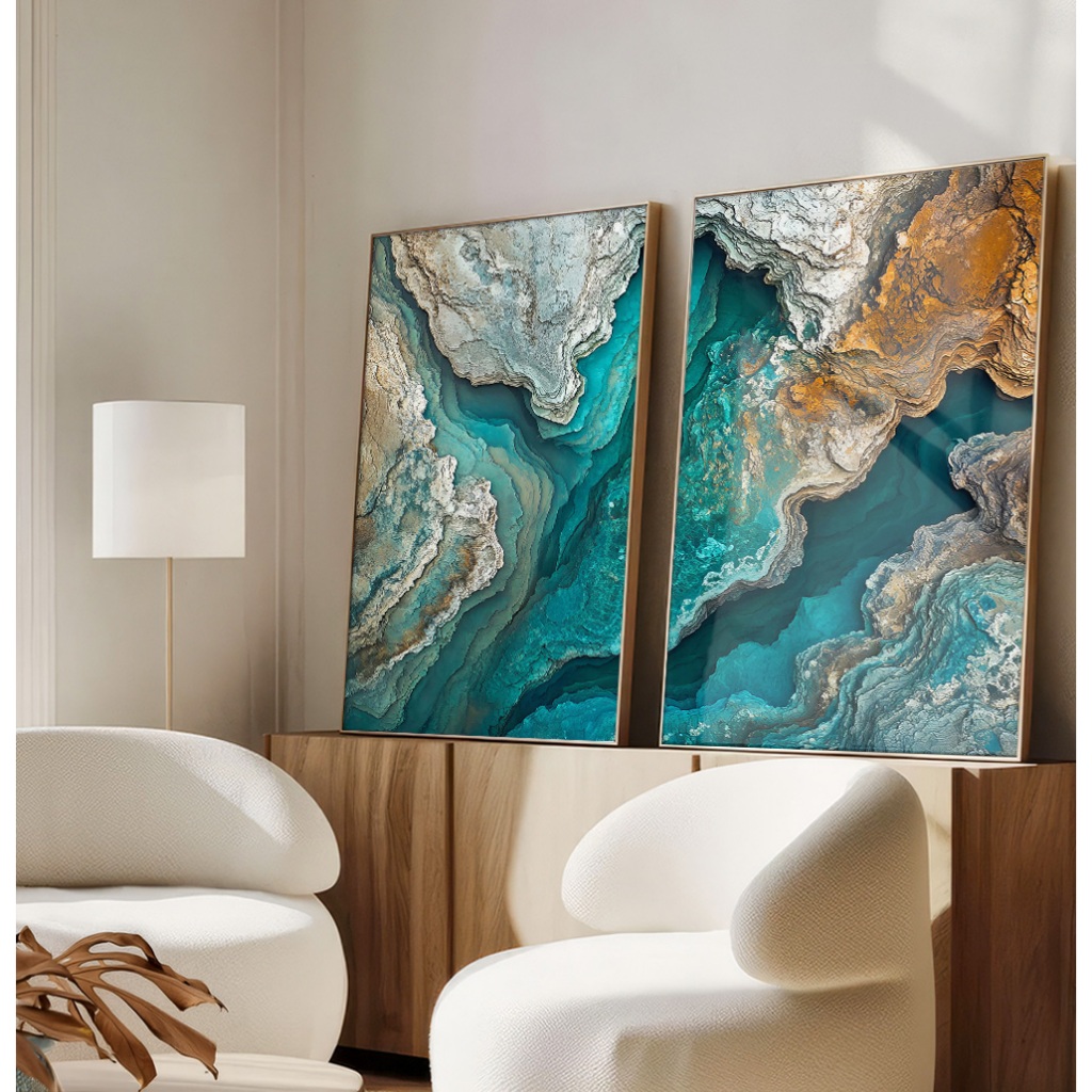 Quadro Com Moldura Abstrato Para Sala Kit Quadros Decorativos Quarto Quadro Natureza Lago Rochoso