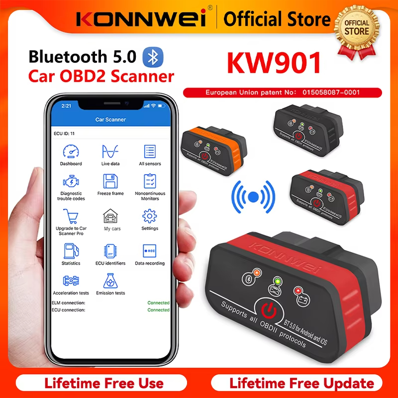 2026 KONNWEI KW905 Carro Profissional ELM327 OBD2 Scanner Bluetooth 5.0 Para Android/IOS Leitor De Código Ferramenta Dia