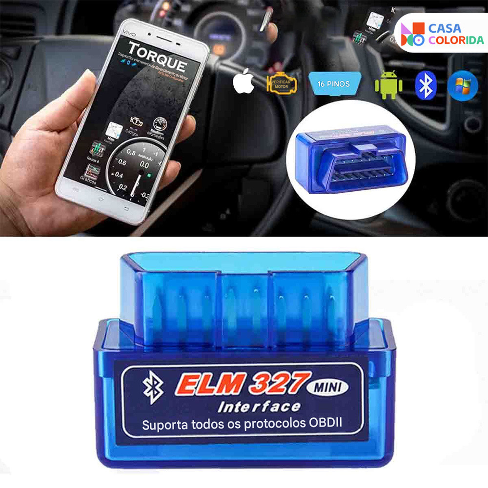 Scanner de Diagnóstico Veicular OBD2 Bluetooth – ELM327 com App Gratuito – Leitura de Códigos de Falha e Dados do Motor