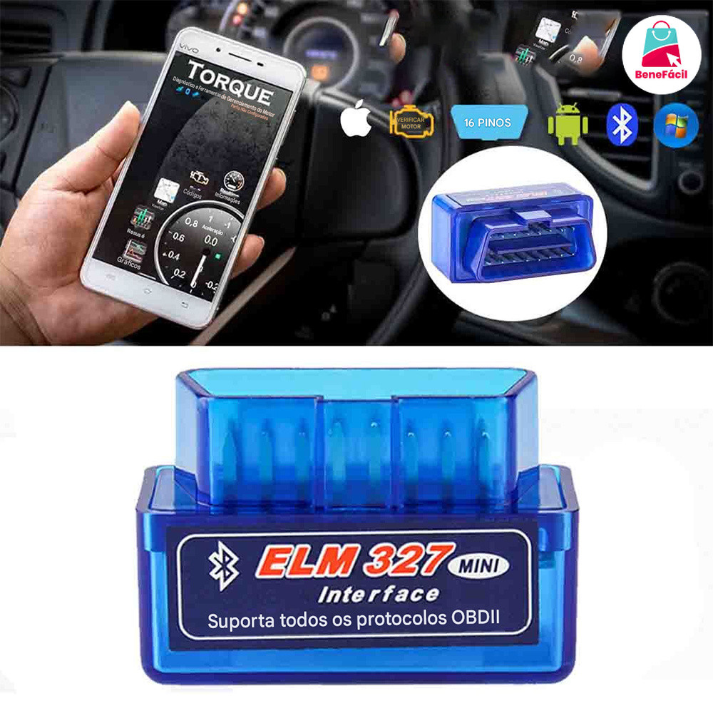 Scanner de Diagnóstico Veicular OBD2 Bluetooth – ELM327 com App Gratuito – Leitura de Códigos de Falha e Dados do Motor
