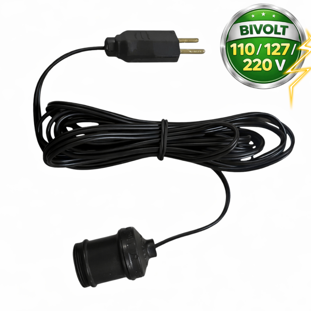 Soquete Com Rabicho Extensor Bivolt 10A Para Tomada Lâmpada 1 / 2 / 3 / 5 / 10 / 15 / 20 / 30 METROS