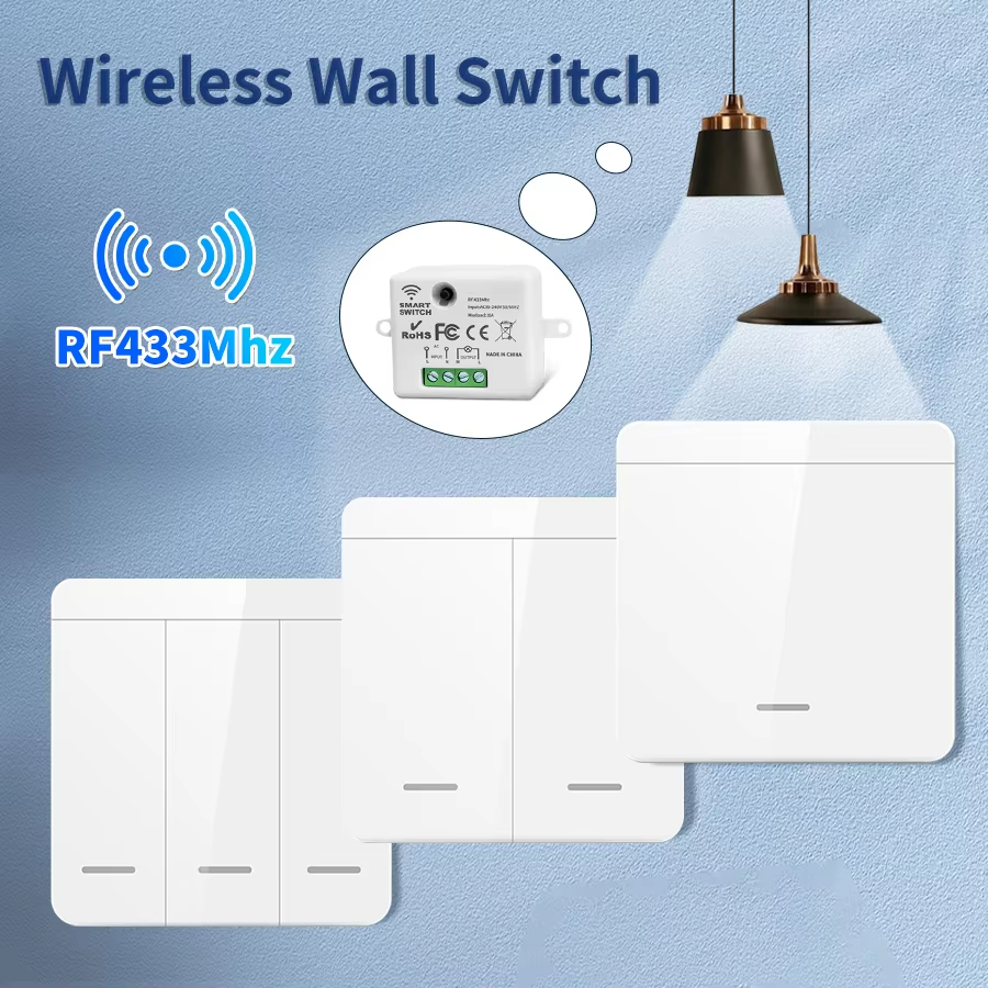 Interruptor De Luz Sem Fio RF433 Módulo 1/2/3 Gang Wall Switch 10A
