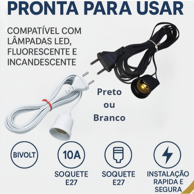 Extensão Com Bocal Soquete Lâmpada E27 Voltim 10a