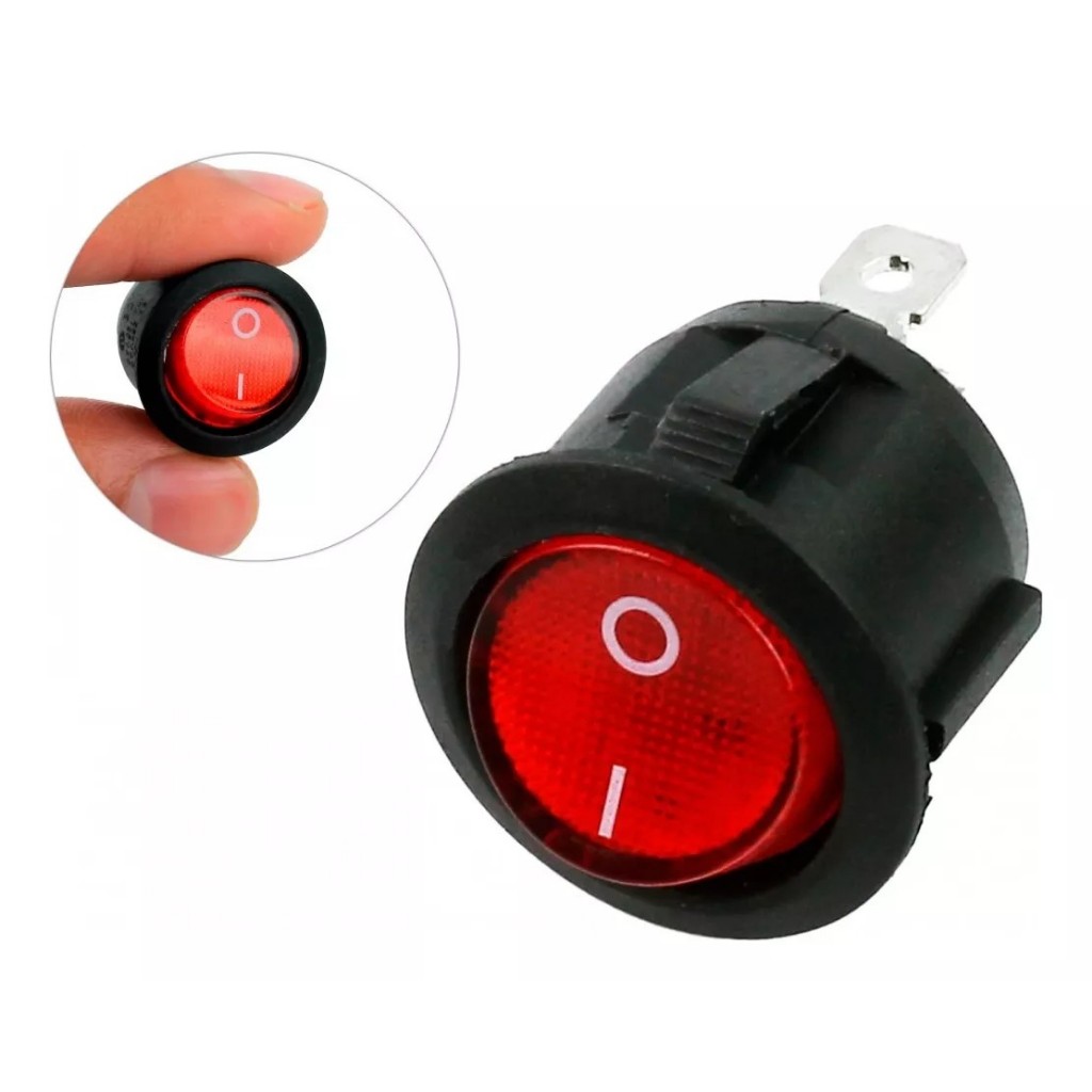 Kit 4x Chave Gangorra Redonda ON/OFF com LED Vermelho | 3 Terminais | 220V 10A