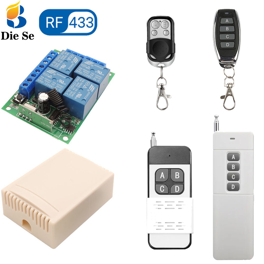 433MHz DC 12V 4CH Interruptor De Controle Remoto Módulo Receptor 10A Para Luz/Garagem/Motor/DIY