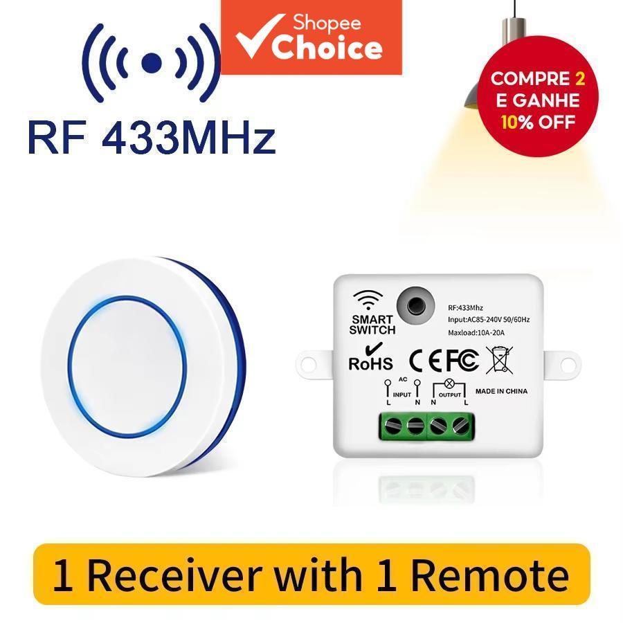 Interruptor De Luz Sem Fio RF 433MHz 220V 110V 10A Painel De Parede Do Receptor De Relé
