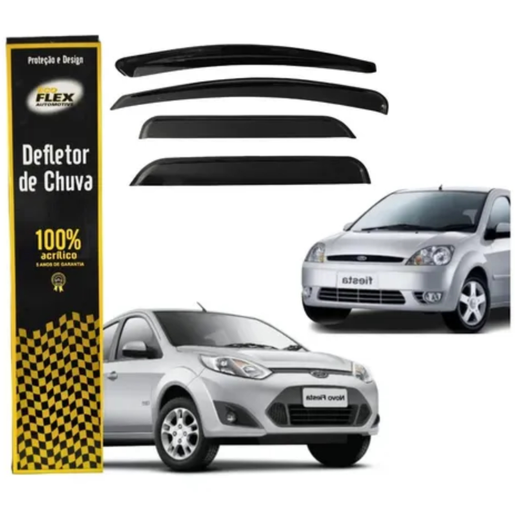Calha de Chuva Defletor Fiesta Rocam Amazon Hatch Sedan Ford 2002 até 2014 Acrilico Fume