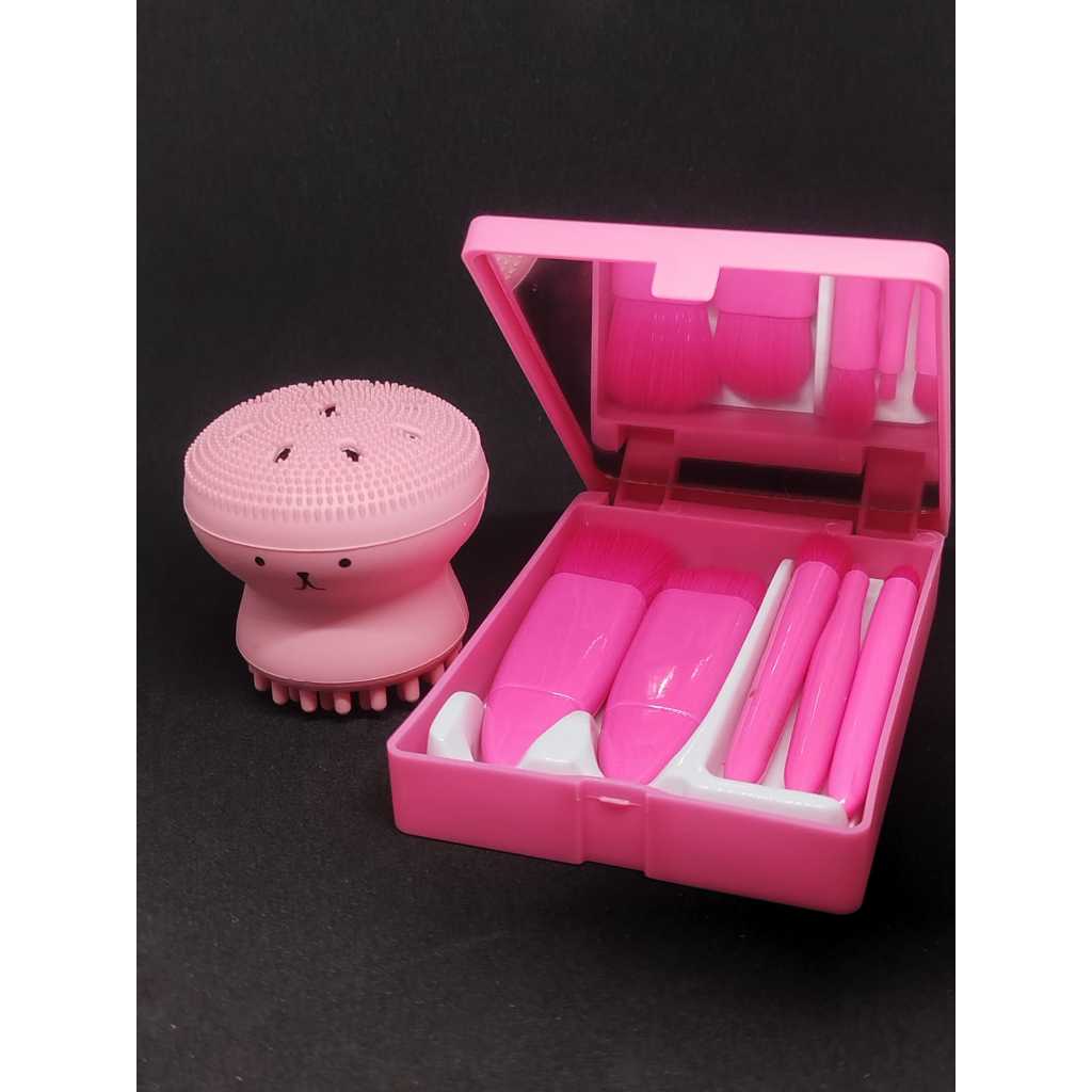 Mini Kit com Espelho e 5 Pincéis + Esponja Facial – Ideal para Bolsa e Viagem