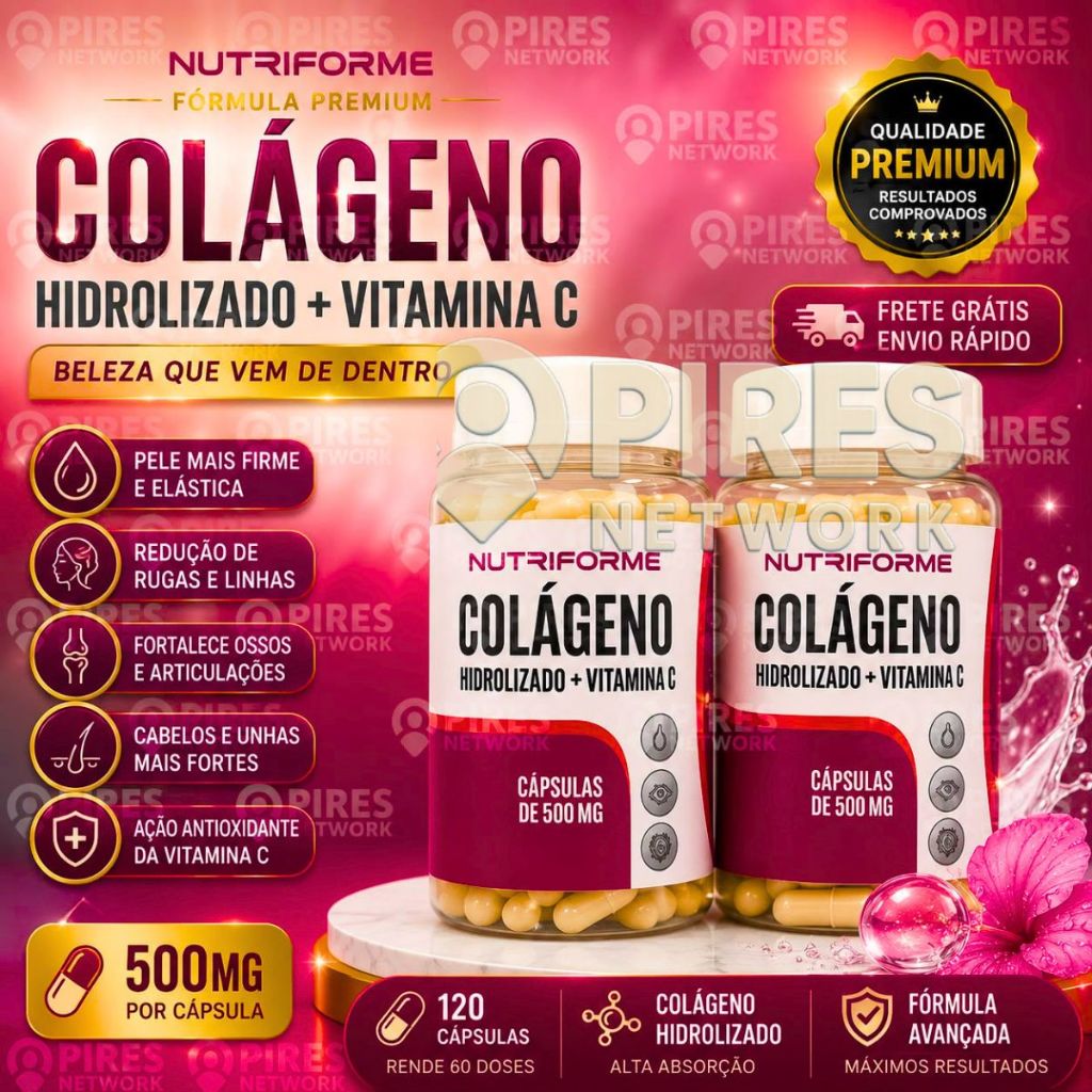 Colágeno Hidrolisado Nutriforme Vitamina C Pele Firme, Cabelos Fortes e Unhas Saudáveis 500mg Nutriforme