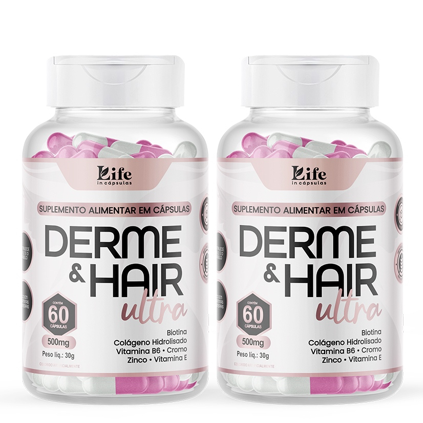 Kit com 2 Derme & Hair Ultra 120 Cápsulas – Cabelos e Unhas Fortes - Promoção Relâmpago.