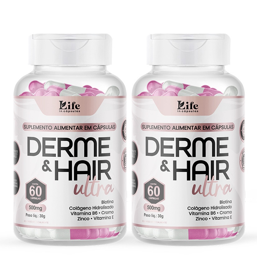 Kit com 2 Derme & Hair Ultra 120 Cápsulas – Cabelos e Unhas Fortes - Promoção Relâmpago  Envio Rápido