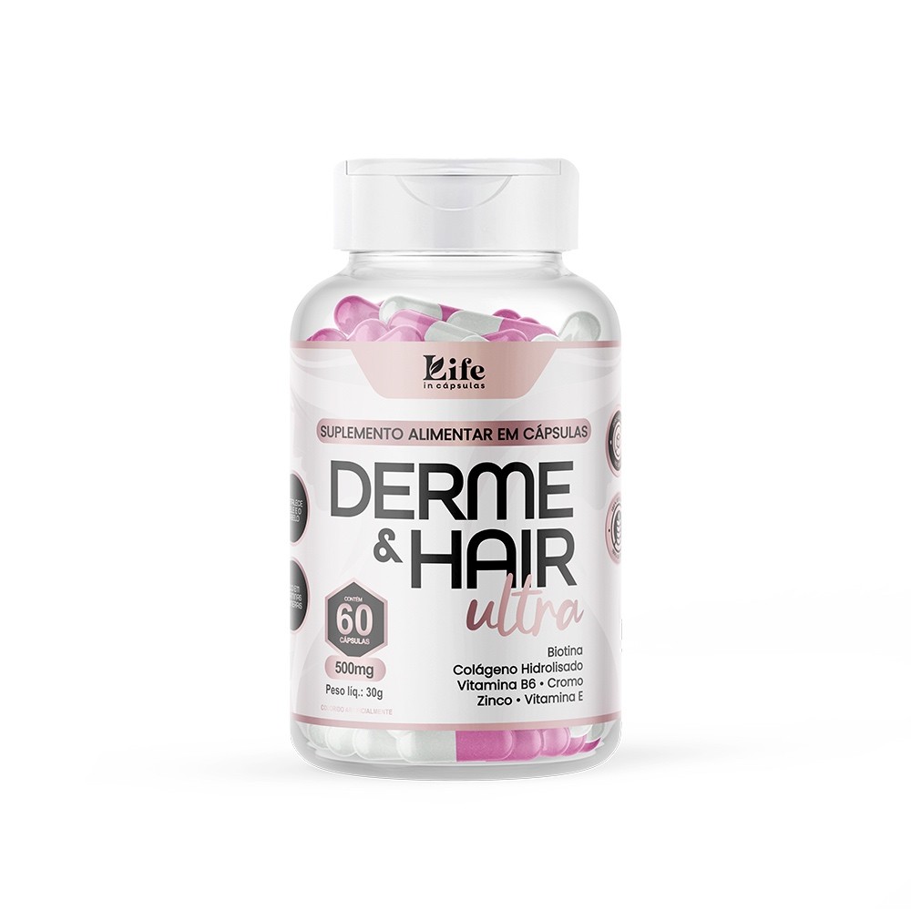 Derme & Hair Ultra 60 Cápsulas – Brilho Natural, cabelos firmes e unhas fortes Envio Rápido